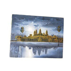 Cambodia temple Angkor Wat small painting grey original paint on canvas